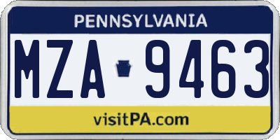 PA license plate MZA9463