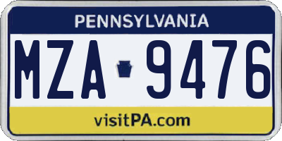 PA license plate MZA9476