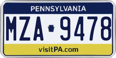 PA license plate MZA9478