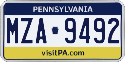PA license plate MZA9492
