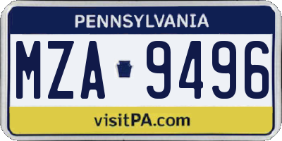 PA license plate MZA9496