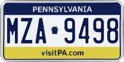 PA license plate MZA9498