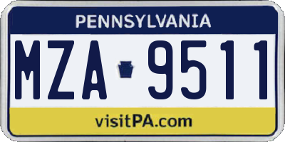PA license plate MZA9511