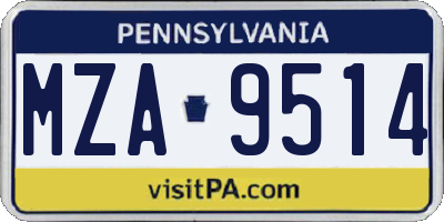 PA license plate MZA9514