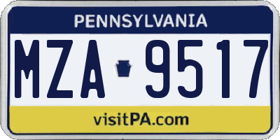 PA license plate MZA9517