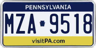 PA license plate MZA9518