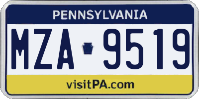 PA license plate MZA9519