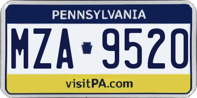 PA license plate MZA9520