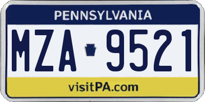 PA license plate MZA9521