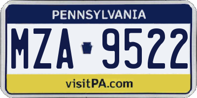 PA license plate MZA9522