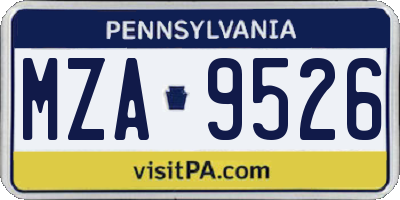 PA license plate MZA9526