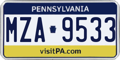 PA license plate MZA9533