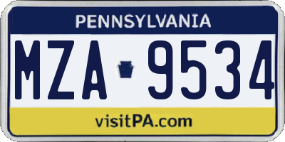 PA license plate MZA9534