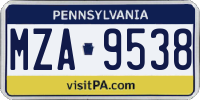 PA license plate MZA9538
