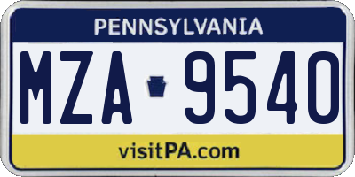 PA license plate MZA9540