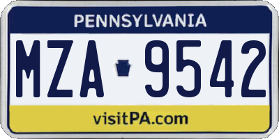 PA license plate MZA9542