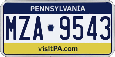 PA license plate MZA9543