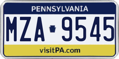 PA license plate MZA9545