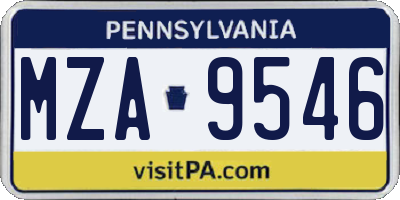 PA license plate MZA9546