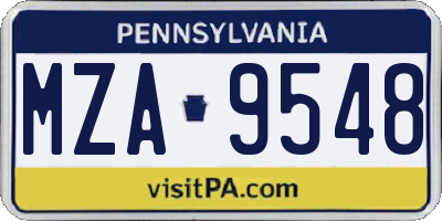 PA license plate MZA9548