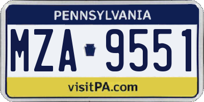 PA license plate MZA9551
