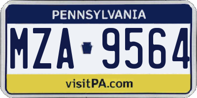 PA license plate MZA9564