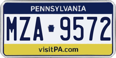 PA license plate MZA9572