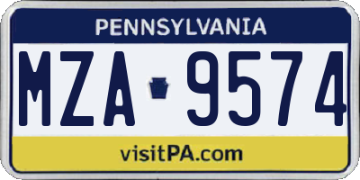 PA license plate MZA9574