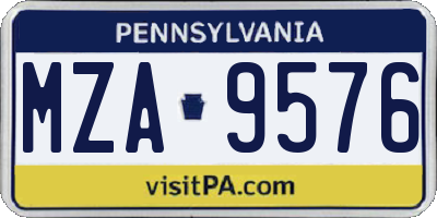PA license plate MZA9576
