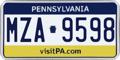 PA license plate MZA9598