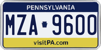 PA license plate MZA9600