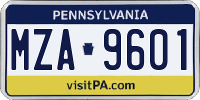 PA license plate MZA9601