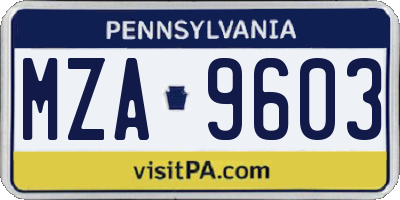 PA license plate MZA9603