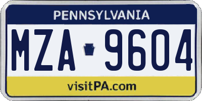 PA license plate MZA9604