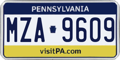 PA license plate MZA9609