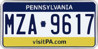PA license plate MZA9617