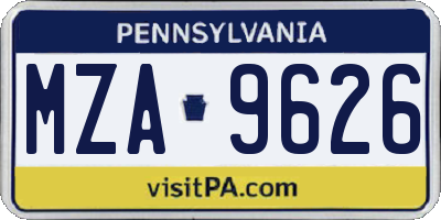 PA license plate MZA9626