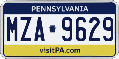 PA license plate MZA9629