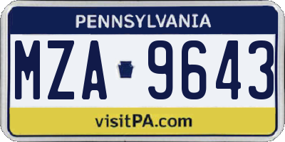 PA license plate MZA9643