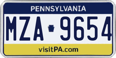 PA license plate MZA9654
