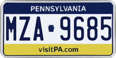 PA license plate MZA9685