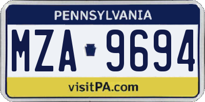 PA license plate MZA9694