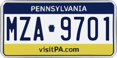 PA license plate MZA9701