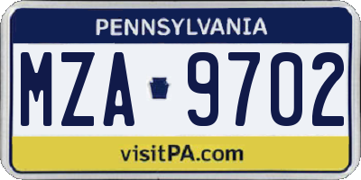 PA license plate MZA9702
