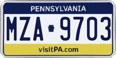 PA license plate MZA9703