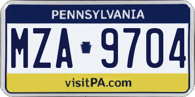 PA license plate MZA9704