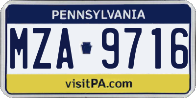 PA license plate MZA9716