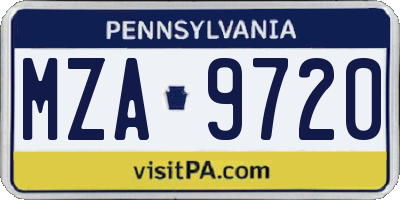 PA license plate MZA9720