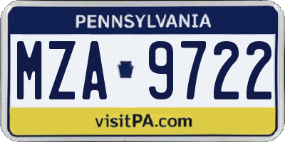PA license plate MZA9722