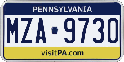 PA license plate MZA9730